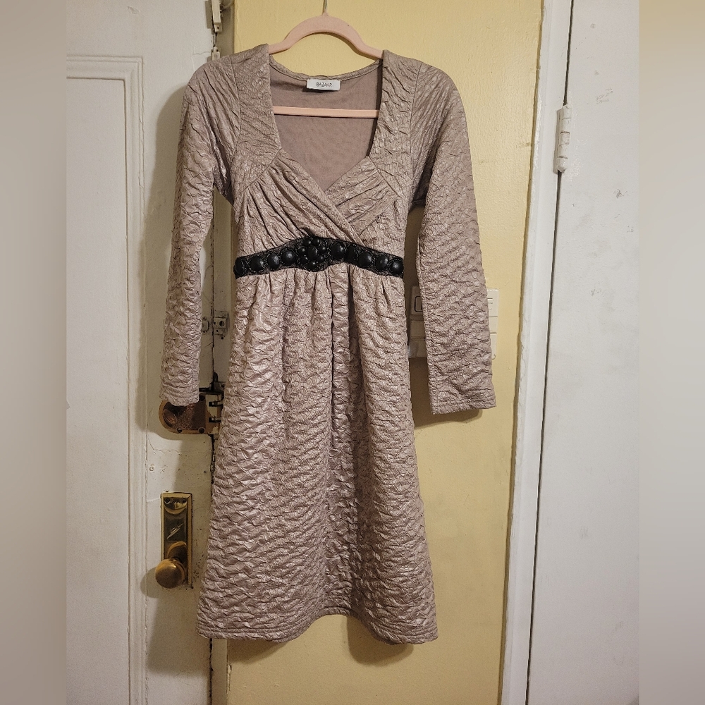 Bazaar Laurie and Jo Textured Long Sleeve Dress - Tan